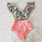 High Waist Ruffle Swimwear Floral Print Push Up Bikinis