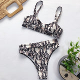 Sexy Leopard Push Up Thong High Cut Swimwear Bikini Set