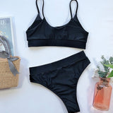 High Waist Swimsuit Push Up Shiny Splicing High Cut Bikinis