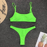 Women's Bandeau Bikinis Sexy Up Solid Thong Ribbed Swimsuits