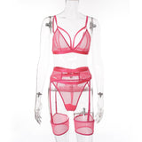 3-Piece Bra Set Transparent Hollow Out Bra And Panty Lingerie Set