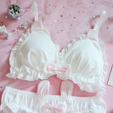 Bow Ruffle Rabbit Ears Lingerie Bra and Panties Set