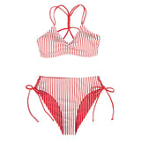 Stripe Strappy Bikini Sets Reversible Bottom Two Pieces Swimwear