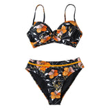 Floral Push Up Mid-Waist Bikini Set Wrap 2-Pieces Swimwear