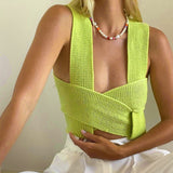 Knitted Crop Tops Sleeveless Pullover Bandage Sweater