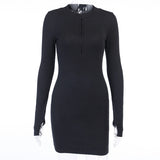 Zipper V-Neck Bodycon Long Sleeve Skinny Elastic Party Dress