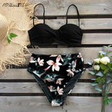 Leaf Print Push Up Bikinis Set High Waist Swimming Suits