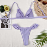 Sexy Women Swimwear Ruffled Purple Two-pieces Padded Bikini Set