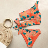 Women's Push Up One Shoulder Print Brazilian Bikini Set