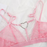 Transparent Polka Dot Underwear Pink Lace Bra Set Lingerie