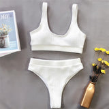 High Waist Ribbed Swimsuit Two-Pieces Sexy Bikini set