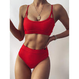 Push Up Patchwork High Waist Swimming Suit Sexy Bikini Set