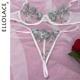 Floral Embroidery Erotic Lingerie Lace Transparent Bra Underwear Set