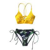 Floral Lace-Up Bikini Set Women V-neck 2-Pieces Swimsuits