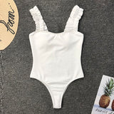 Push Up Bodysuit One Piece Strap High Cut Ribbed Swimwear