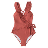 V-Neck Ruffled One-Piece Swimsuit Sexy Women Monokini