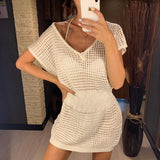 Women's Crochet Knitted Cover up Tunic Robe Beachwear