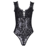 Lace Gothic Mesh Hollow Out Patchwork Sleeveless Bodycon Bodysuit