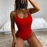 Women's  Sexy Backless High Cut Ribbed 1-Piece Swimsuits