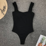 Push Up Bodysuit One Piece Strap High Cut Ribbed Swimwear