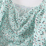 Dot Print Long Sleeve Lacing Up Ruched Mid Long Dress