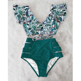 High Waist Ruffle Swimwear Floral Print Push Up Bikinis