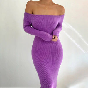 Long Sleeve Strapless Women's Off Shoulder Knitted Cotton Bodycon