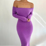 Long Sleeve Strapless Women's Off Shoulder Knitted Cotton Bodycon