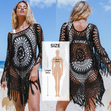 Crochet Cover Up With Fringe Trim Hollow Tunic Beachwear