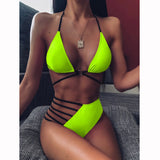 High Waist Swimsuit Hollow Out High Cut Bikini Set