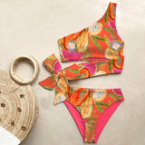 Women's Push Up One Shoulder Print Brazilian Bikini Set