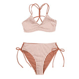 Stripe Floral Bikini Sets Low Waist Two Pieces Swimwear