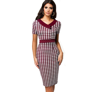 Women Contrast Color Patchwork Vintage Bodycon Dress