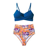 Leafy Print Heart Neck Push Up High-Waisted 2-Pieces Bikini Set