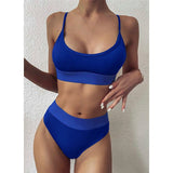 Sexy High Waist Swimwear Push Up Solid Ribbed Bikini