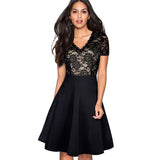 Vintage Flower Lace Ruffle A-Line Pinup Flare Dress