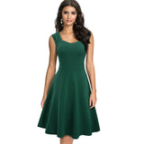 Women's Solid Color Retro Flare Swing Sun Dress