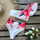 Sexy High Waist One Shoulder Bikini Print Beachwear