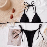 Ribbed Halter Bikini Thong Women 2-Pieces Swimsuit