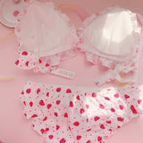 Strawberry Print Milk Silk Wire Free Underwear Bra and Panty Set