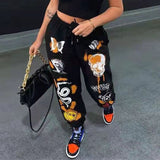 Sweat Harajuku Cartoon Printed Drawstring Cargo Pant Trousers