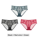 3 pieces - Mid-Rise Lace Embroidery Hollow Out Transparent Panties