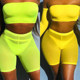 OMSJ 2019 Summer Fashion Yellow Mesh Transaparent Sexy Women Casual Shorts Ladies High Waist Shorts Summer Shorts Sexy Shorts