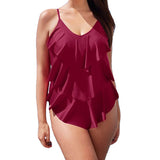 Ruffle One Piece Swimsuit Cover Belly Retro Bodysuit Monokini