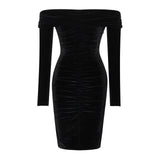 Women Elegant Off Shoulder Velvet Dress