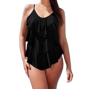 Ruffle One Piece Swimsuit Cover Belly Retro Bodysuit Monokini