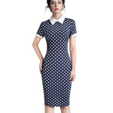 Vintage Turn-Down Collar Fit Pencil Bodycon Midi Dress