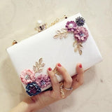 Women Leather Flower Clutch Purse