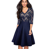 Vintage Flower Lace Ruffle A-Line Pinup Flare Dress