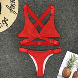 Women's Sexy Bandage Cross Back Bikini 2-Piece Swimwear